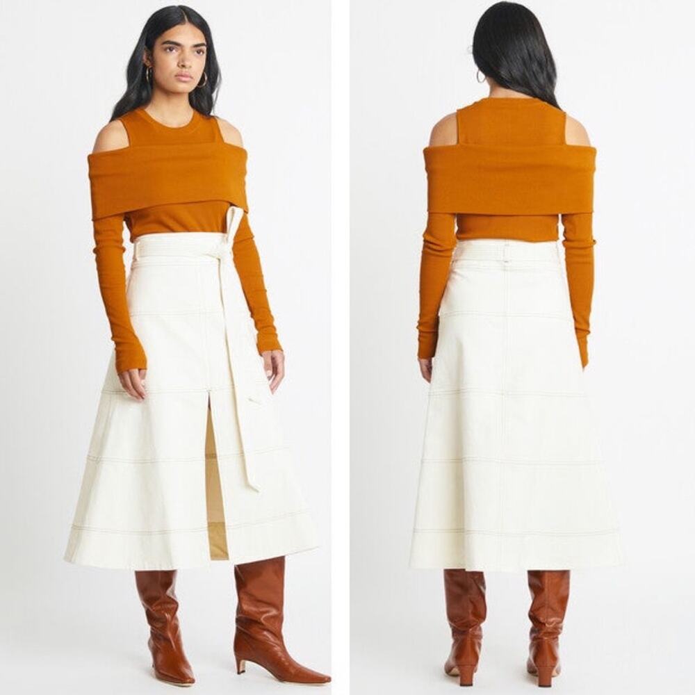 TANYA TAYLOR Sanna Top Caramel Orange Tan Shoulder Cutouts Wraparound Band NEW - Picture 15 of 16